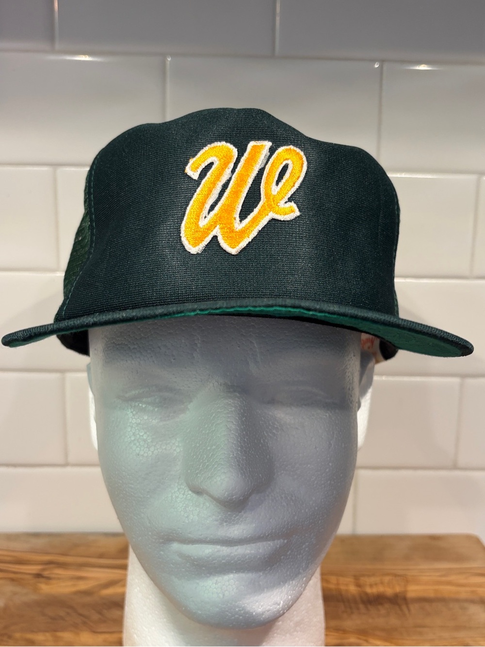 Vintage 1980s New Era Pro Design Trucker Hat Green Snapback Dupont Visor USA